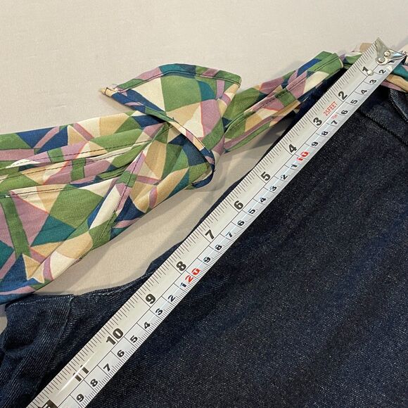 ~ Anthropologie 12 "The Essential Crop Flare" Dk Blue Wash Scarf Tie Denim Jeans - Picture 10 of 16